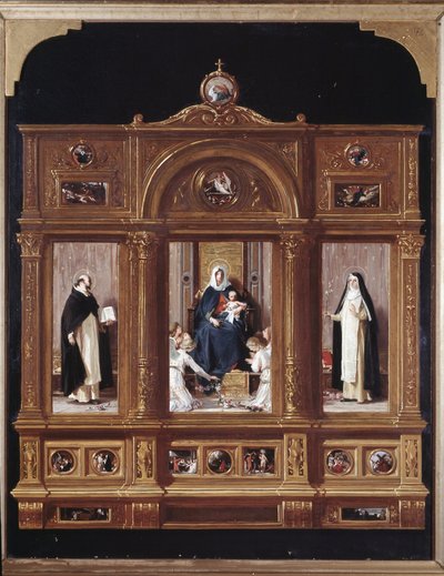 Představení Panny Marie Růžencové v propasti triptychu od Nicolo Barabino