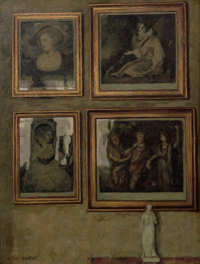 Interiér s obrazy a figurkou od Niels Holsoe