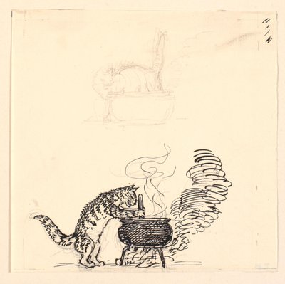 Ilustrace pro "Tlustá kočka" a skica od Niels Skovgaard
