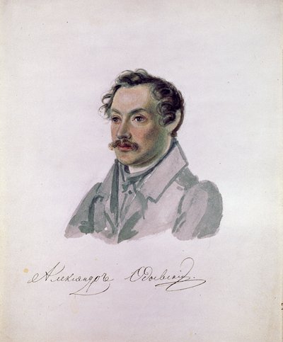 Portrait du poete et decabriste hrabě Alexandr I. Odoevskij (1802-1839) (dekabrisme) (Portrét básníka, děkabristy hraběte Alexandra I. Odoevského). Peinture de Nikolai Alexandrovič Bestuzhev (1791-1855). Akvarel na papír, 22,2 x 17,8 cm od Nikolai Alexandrovich Bestuzhev