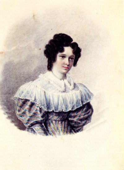 Portrét Alexandry Ivanovny Davydové 1802-1895, manželky děkabristy Vasilije Davydova, 1830-1839 od Nikolai Alexandrovich Bestuzhev