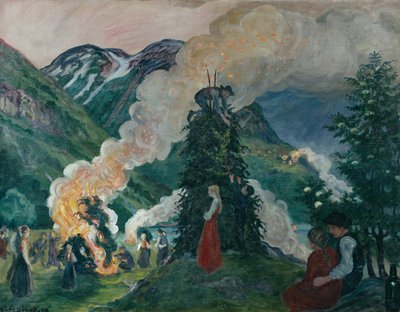 Rozdělání velkého svatojánského ohně od Nikolai Astrup