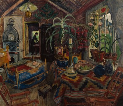 Interiér s kolébkou, cca 1925 (olej na plátně) od Nikolai Astrup
