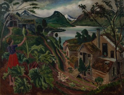 Rebarbora a mladá dívka v Sandalstrand (olej na plátně) od Nikolai Astrup
