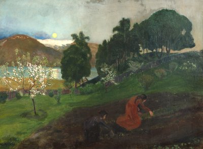 Jarní noc na zahradě (Noční práce na zahradě) od Nikolai Astrup