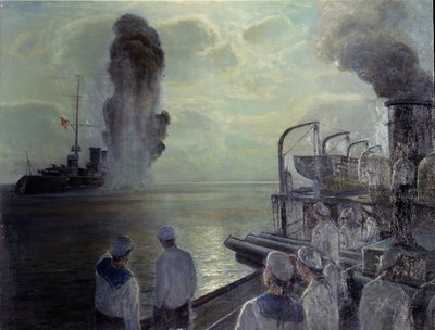 Ruská revoluce 1917: Ruská černomořská flotila potápějící své vlastní lodě 18. června 1918. (Samostatné potopení Černomořské flotily 18. června 1918). Obraz Nikolaje Eviampieviče Bublikova (1871-1942), olej na plátně od Nikolai Evlampievich Bublikov