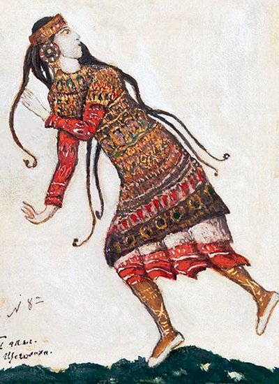 Ultra módní dáma. Návrh kostýmů pro balet Svěcení jara Le Sacre du Printemps I. Stravinského, 1912 od Nikolai Konstantinowitsch Roerich