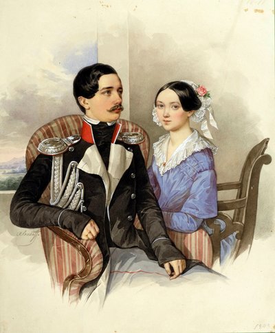 Portrét hraběte Jakova Karlovicha Sieverse (1818-1865) a hraběnky Very Mikhaylovny (1818-1865) - umělecké dílo N. M. Alexejeva (1800-1850) od Nikolai Mikhailovich Alexeyev