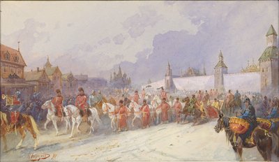 Vstup zajaté rodiny Kuchum Khan do Moskvy. 1599, 1891. od Nikolai Nikolayevich Karasin