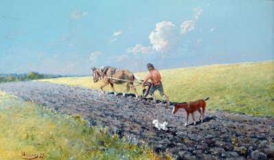 ""orat"" Rolník orající svá pole, Rusko Obraz Nikolaje Nikolajeviče Karasina (1842-1908) 1899 Rozměr 16,5x27,5 cm Soukromá sbírka od Nikolai Nikolayevich Karasin
