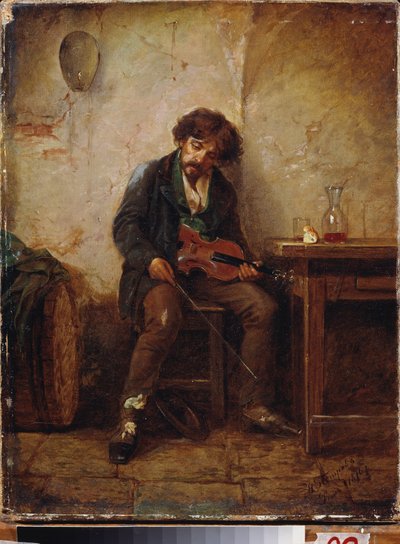 Hudebník. Obraz Nikolaje Petroviče Petrova (1834-1876), olej na plátně od Nikolai Petrovich Petrov