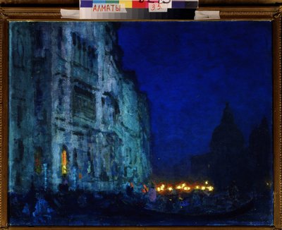 ""Benátské nokturno"" Mondanit v benátských palácích na laguně. Obraz Nikolaje Vasiljeviče Dosekina (1863-1935) Státní muzeum umění Kazašské republiky, Almaty od Nikolai Vasilyevich Dosekin