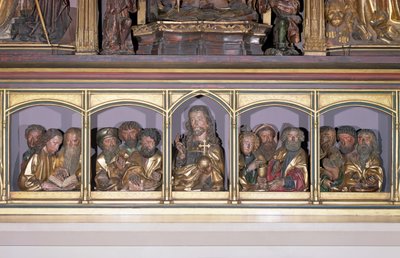 Dřevořezby Krista a dvanácti apoštolů z predely retáblu Isenheimského oltáře, kolem roku 1490 (malované dřevo) od Nikolaus Hagenauer