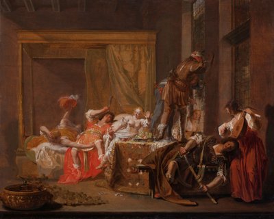 Scéna ze svatby Messaliny a Gaia Silliuse, kolem 1645-1650 (olej na panelu) od Nikolaus Knüpfer