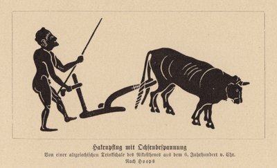 Starořecký pluh tažený voly (litografie) od Nikosthenes