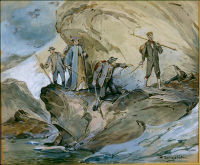 Túra přes ledovec Hardanger (akvarel na papíře) od Nils Bergslien