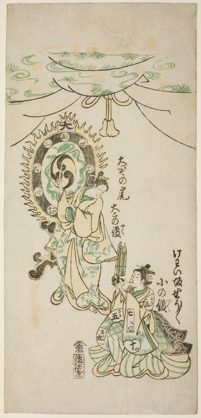 Oiso no Tora and Shosho Playing Instruments od Nishimura Shigenaga