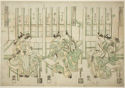 Sada tří, ptáci lásky ve třech druzích hudby (Sampukutsui hiyoku no san kyoku) od Nishimura Shigenaga