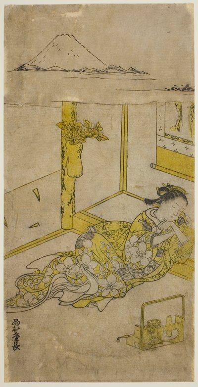 Spící mladá žena s horou Fuji nahoře od Nishimura Shigenaga