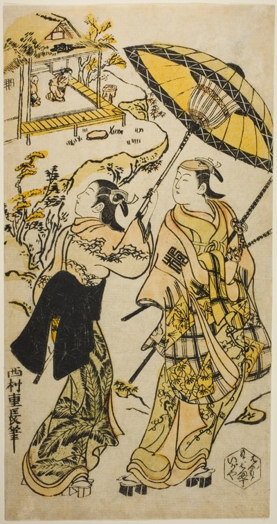 Portrét herců v chatě Ogura od Nishimura Shigenaga