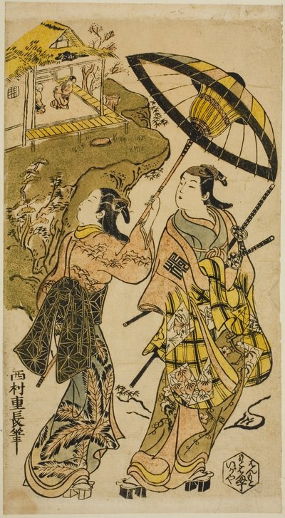 Portrét herců v chatě Ogura od Nishimura Shigenaga