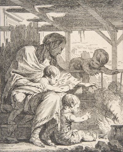 Rodina ohřívající si ruce u ohně, 18. stol., 18. stol. od Noel Halle