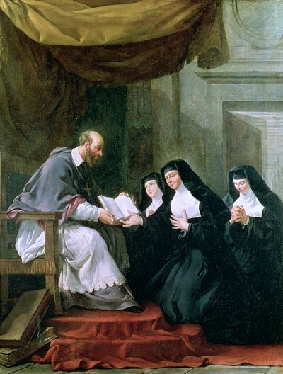 St. Francois de Sales (1567-1622) Předání řádu návštěvy sv. Jeanne de Chantal (1572-1641) od Noel Halle