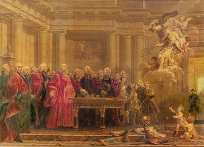 Magistráti v Paříži přijímající zprávy o míru, 21. června 1763 od Noel Halle