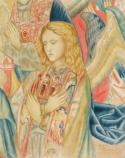 Anděl, podle detailu vlámské tapiserie v South Kensington Museum (VA) od Noel Rooke