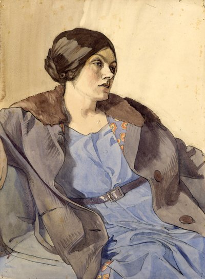 Portrét umělcovy ženy, Celia Fiennes, konec 20. let 20. století (akvarel na tužce) od Noel Rooke