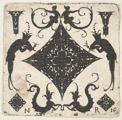 Konkávní panely ve tvaru pastilky a groteskní postavy, ca. 1620-30. od Noel Rouillard