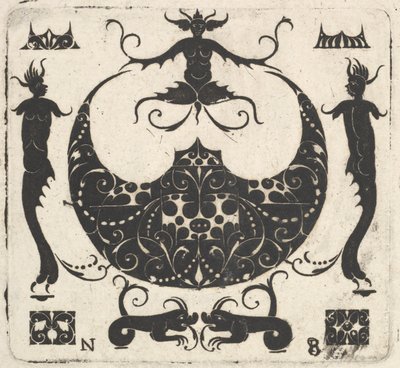 Lunárně tvarovaný prstencový rámeček a groteskní postavy, ca. 1620-30. od Noel Rouillard