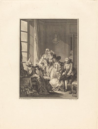 Julie omdlí v křesle od Noël Le Mire after Jean Michel Moreau