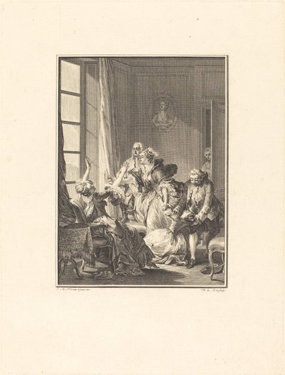 Julie omdlí v křesle od Noël Le Mire after Jean Michel Moreau