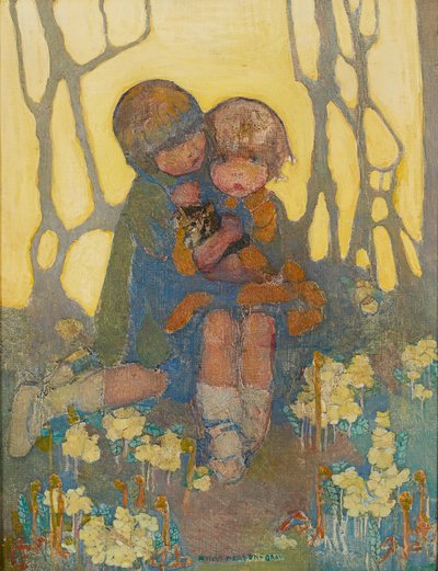 Sestry s kotětem (olej na plátně) od Norah Neilsen Gray