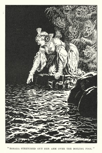 "Rosana natáhla ruku nad Vroucí tůň" (litografie) od Norman Ault