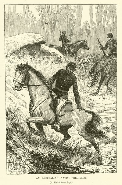 Sledování australského domorodce (rytina) od Norman Hardy