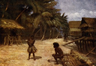 Motu Village, Port Moresby, Britská Nová Guinea (barevné lito) od Norman Hardy