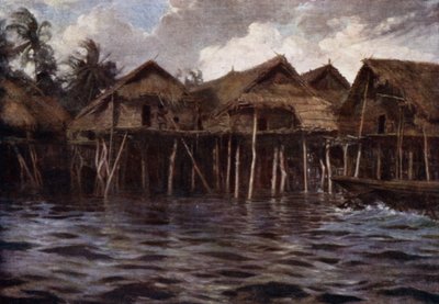 Motu Village z moře (barva litho) od Norman Hardy