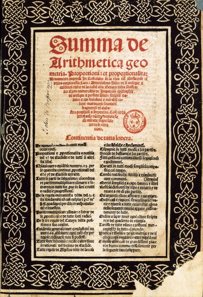 "Souhrnná aritmetika" od Lucy Pacioliho od Northern Italian School