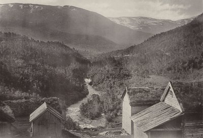 Pohled na východ z hotelu Stalheim (černobílá fotografie) od Norwegian Photographer