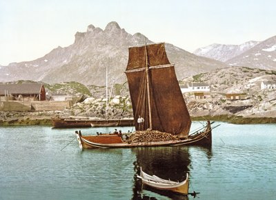 Nordlandská loď s nákladem klád, Norsko, 1890-1900 od Norwegian Photographer