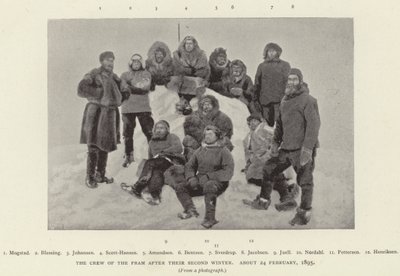 The Crew of the Fram po druhé zimě, asi 24. února 1895 (čb foto) od Norwegian Photographer
