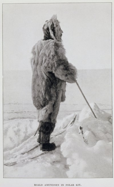 Roald Amundsen v polární výstroji, z knihy "Jižní pól...", vyd. 1912 (litografie) od Norwegian School