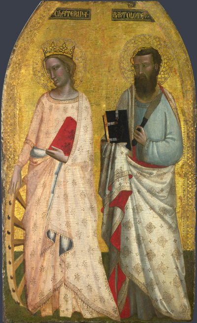 Svatá Kateřina a Bartoloměj, asi 1350 (vaječná tempera na dřevě) od Nuzi Allegretto and Ghissi Francescuccio (fl.1345 74)