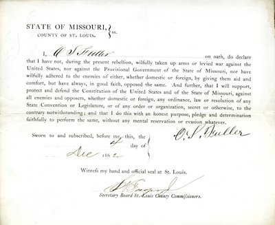Přísaha věrnosti O. S. Fullera z Missouri, hrabství St. Louis od O.S. Fuller