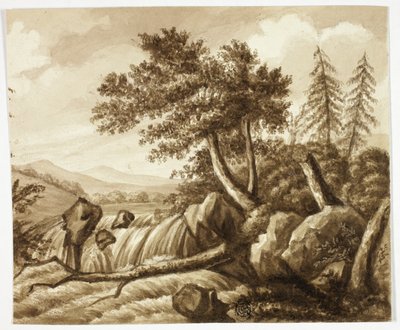 Vodopád ve skalnaté krajině od Octavius Oakley
