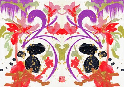 Zen Orange Purple Flowers 1, 2021 (akryl na plátně, digitální) od Odilia W. Y. Fu