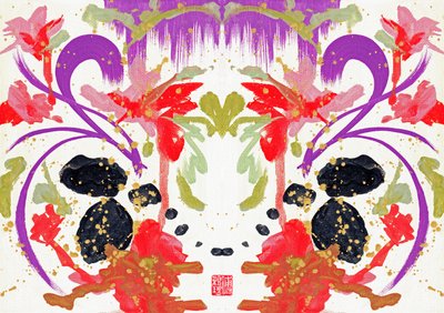 Zen Orange Purple Flowers 2, 2021 (akryl na plátně, digitální) od Odilia W. Y. Fu