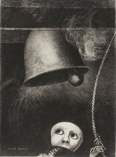 A Mask Sounds the Funeral Knell, deska tři od Edgara Poea od Odilon Redon